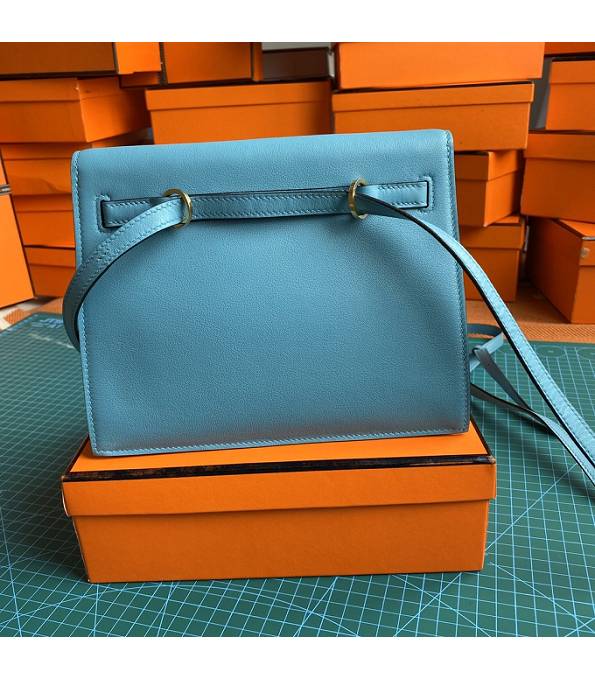 Hermes Kelly 22cm DanSe North Blue Original Swift Leather Golden Metal Handbag