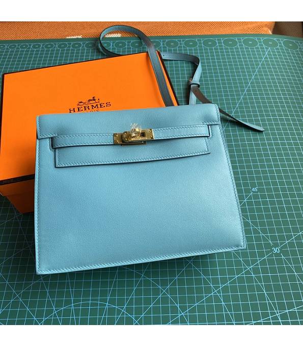 Hermes Kelly 22cm DanSe North Blue Original Swift Leather Golden Metal Handbag