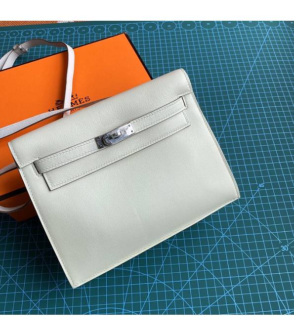 Hermes Kelly 22cm DanSe White Original Swift Leather Silver Metal Handbag