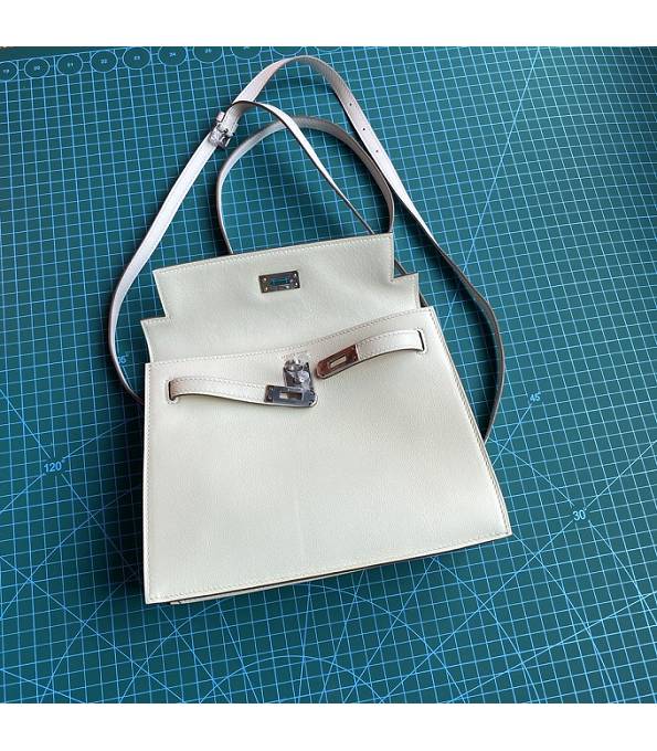 Hermes Kelly 22cm DanSe White Original Swift Leather Silver Metal Handbag