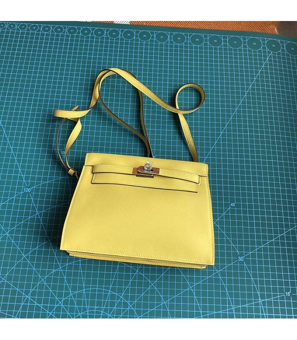 Hermes Kelly 22cm DanSe Chick Yellow Original Swift Leather Silver Metal Handbag