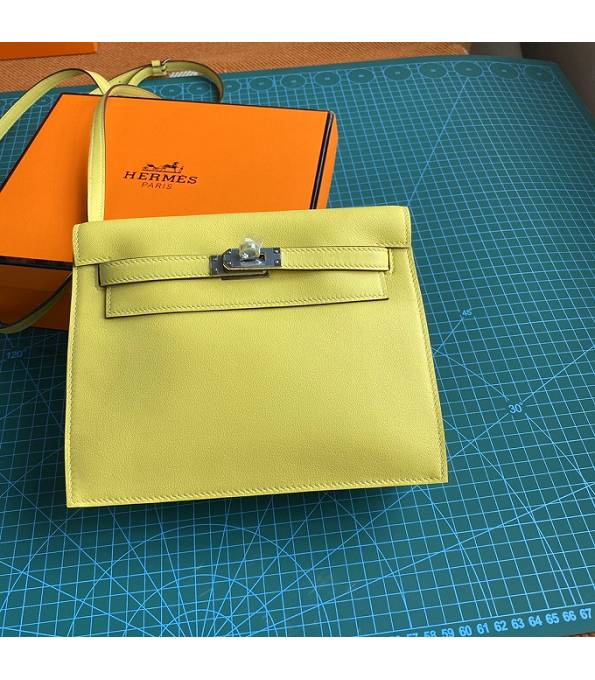 Hermes Kelly 22cm DanSe Chick Yellow Original Swift Leather Silver Metal Handbag