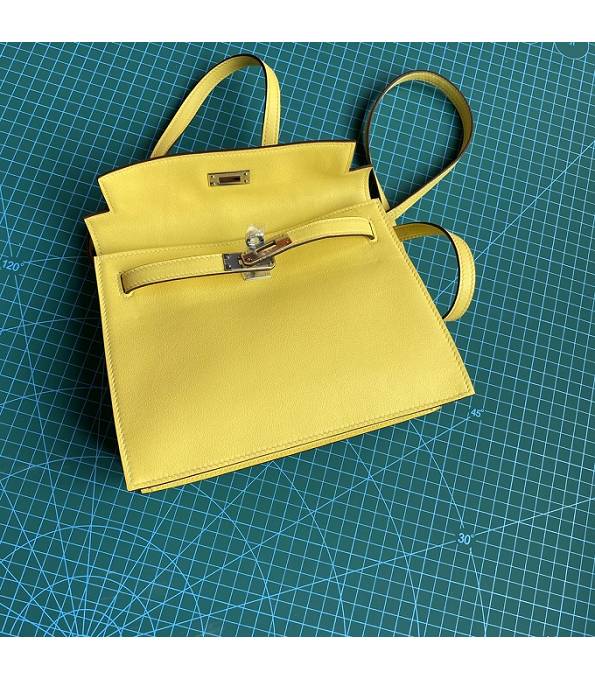 Hermes Kelly 22cm DanSe Chick Yellow Original Swift Leather Silver Metal Handbag