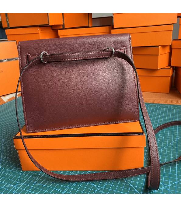 Hermes Kelly 22cm DanSe Wine Red Original Swift Leather Silver Metal Handbag