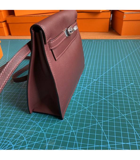 Hermes Kelly 22cm DanSe Wine Red Original Swift Leather Silver Metal Handbag