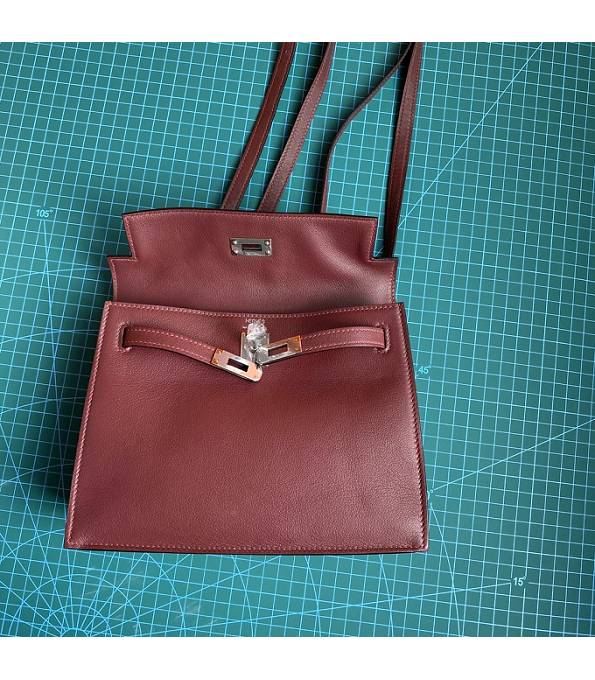 Hermes Kelly 22cm DanSe Wine Red Original Swift Leather Silver Metal Handbag