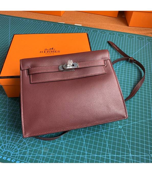 Hermes Kelly 22cm DanSe Wine Red Original Swift Leather Silver Metal Handbag