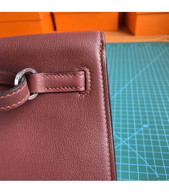 Hermes Kelly 22cm DanSe Wine Red Original Swift Leather Silver Metal Handbag