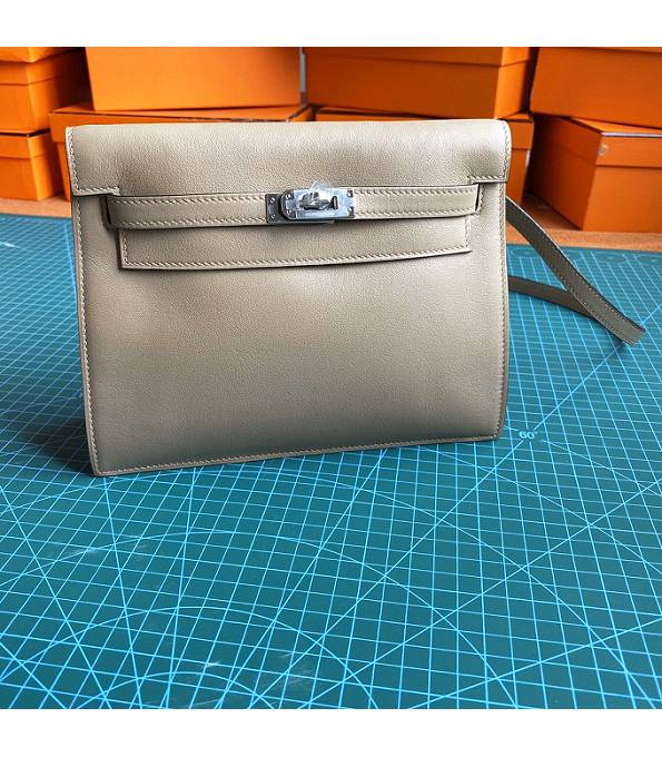 Hermes Kelly 22cm DanSe Light Grey Original Swift Leather Silver Metal Handbag