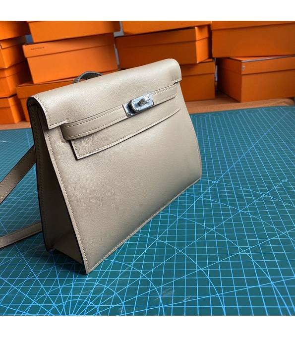 Hermes Kelly 22cm DanSe Light Grey Original Swift Leather Silver Metal Handbag