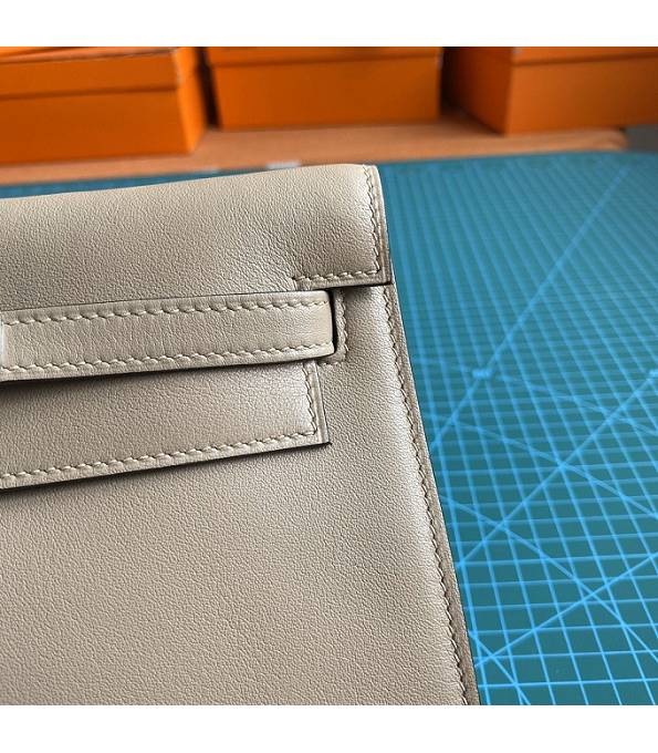 Hermes Kelly 22cm DanSe Light Grey Original Swift Leather Silver Metal Handbag