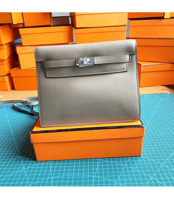 Hermes Kelly 22cm DanSe Grey Original Swift Leather Silver Metal Handbag