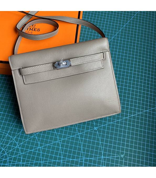 Hermes Kelly 22cm DanSe Grey Original Swift Leather Silver Metal Handbag