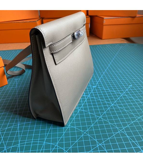 Hermes Kelly 22cm DanSe Grey Original Swift Leather Silver Metal Handbag