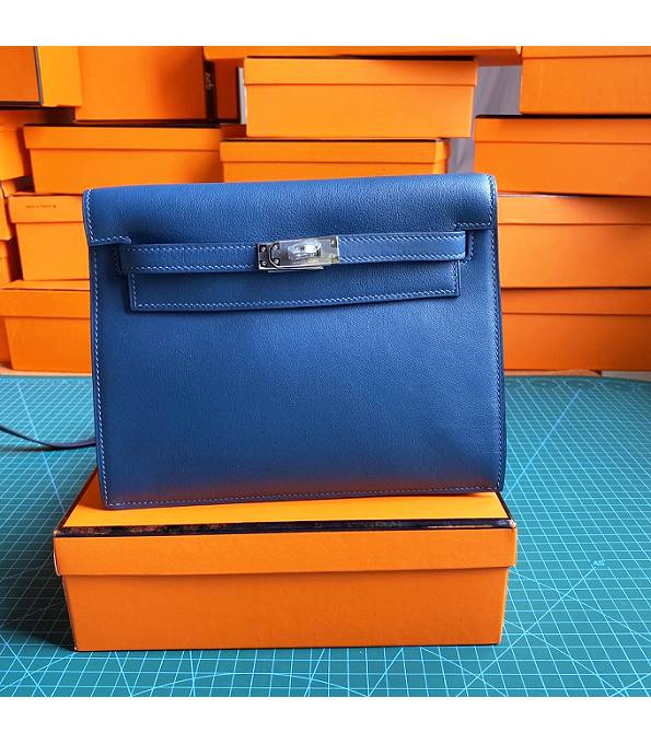 Hermes Kelly 22cm DanSe Dark Blue Original Swift Leather Silver Metal Handbag