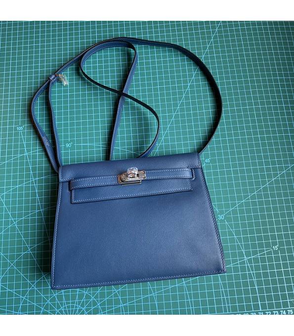 Hermes Kelly 22cm DanSe Dark Blue Original Swift Leather Silver Metal Handbag