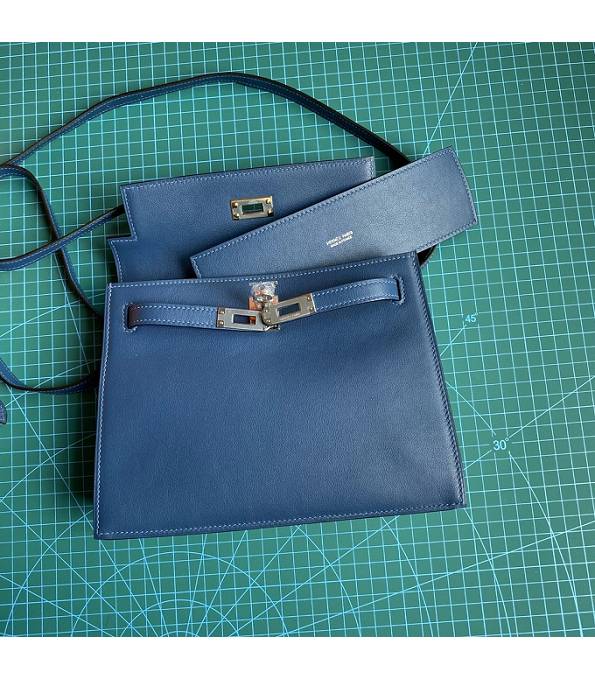 Hermes Kelly 22cm DanSe Dark Blue Original Swift Leather Silver Metal Handbag