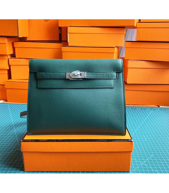 Hermes Kelly 22cm DanSe Dark Green Original Swift Leather Silver Metal Handbag