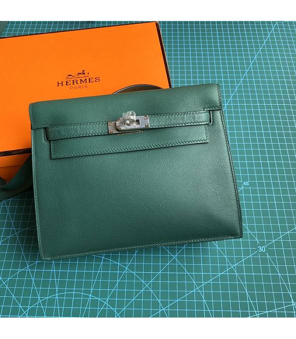 Hermes Kelly 22cm DanSe Dark Green Original Swift Leather Silver Metal Handbag
