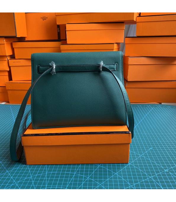Hermes Kelly 22cm DanSe Dark Green Original Swift Leather Silver Metal Handbag