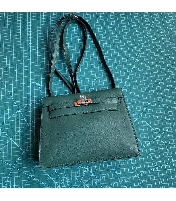 Hermes Kelly 22cm DanSe Dark Green Original Swift Leather Silver Metal Handbag