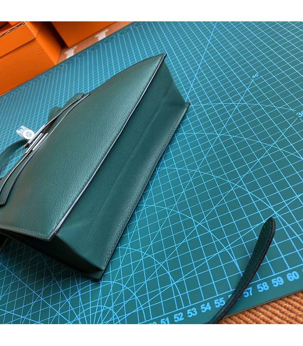 Hermes Kelly 22cm DanSe Dark Green Original Swift Leather Silver Metal Handbag