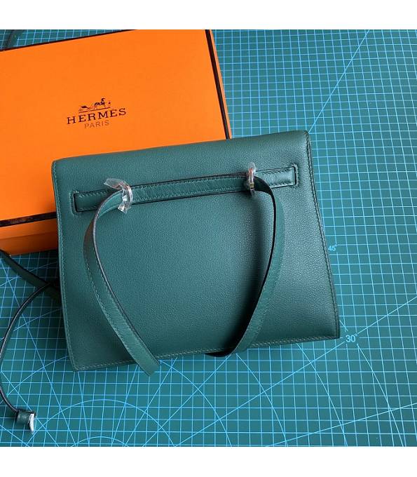 Hermes Kelly 22cm DanSe Dark Green Original Swift Leather Silver Metal Handbag