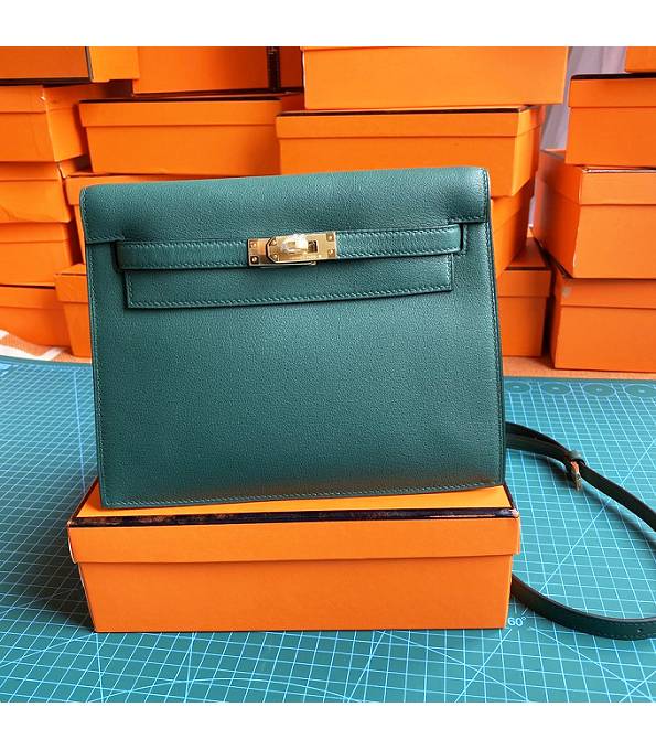 Hermes Kelly 22cm DanSe Dark Green Original Swift Leather Golden Metal Handbag