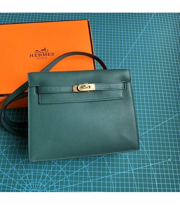 Hermes Kelly 22cm DanSe Dark Green Original Swift Leather Golden Metal Handbag