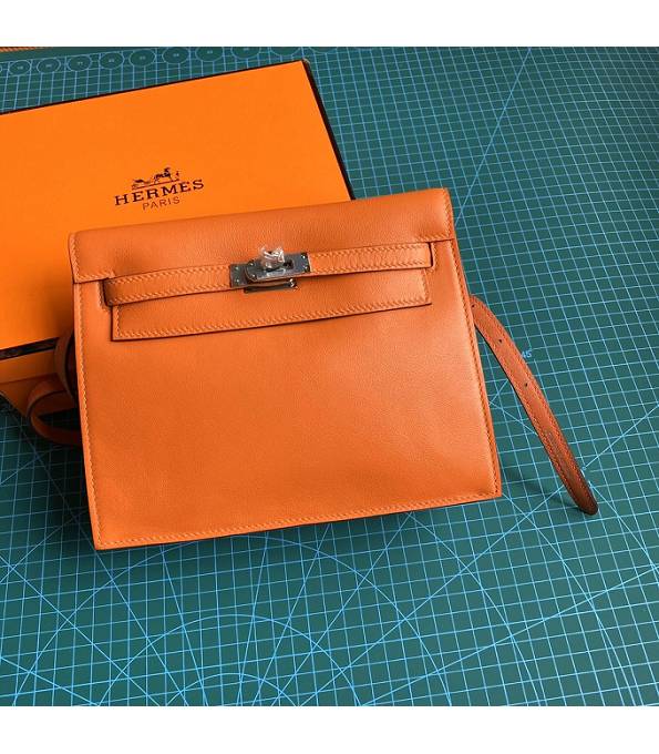 Hermes Kelly 22cm DanSe Orange Original Swift Leather Silver Metal Handbag