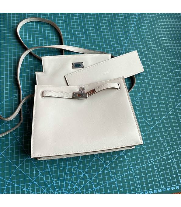 Hermes Kelly 22cm DanSe Pearl Grey Original Swift Leather Silver Metal Handbag