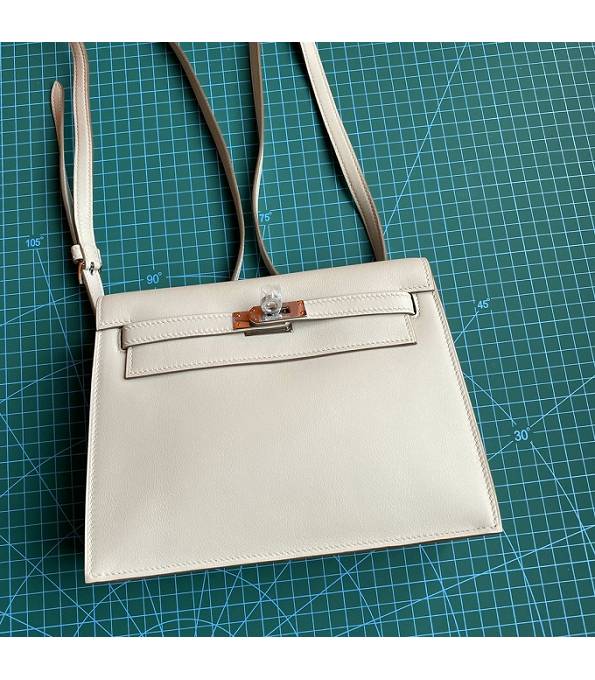 Hermes Kelly 22cm DanSe Pearl Grey Original Swift Leather Silver Metal Handbag