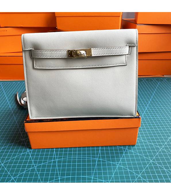 Hermes Kelly 22cm DanSe Pearl Grey Original Swift Leather Golden Metal Handbag