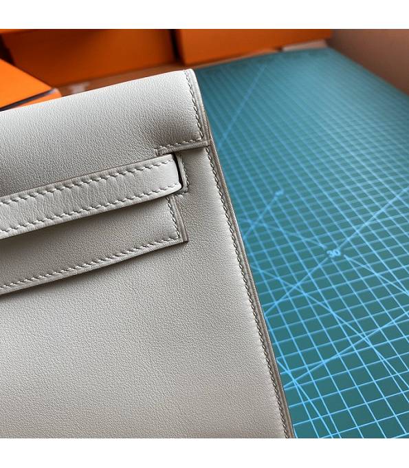 Hermes Kelly 22cm DanSe Pearl Grey Original Swift Leather Golden Metal Handbag