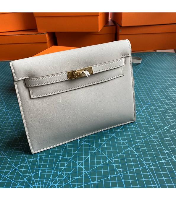 Hermes Kelly 22cm DanSe Pearl Grey Original Swift Leather Golden Metal Handbag