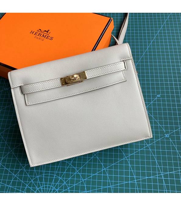 Hermes Kelly 22cm DanSe Pearl Grey Original Swift Leather Golden Metal Handbag