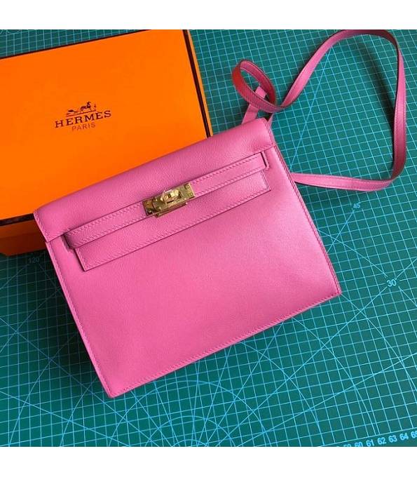 Hermes Kelly 22cm DanSe Fuchsia Original Swift Leather Golden Metal Handbag