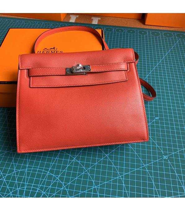 Hermes Kelly 22cm DanSe Red Original Swift Leather Silver Metal Handbag
