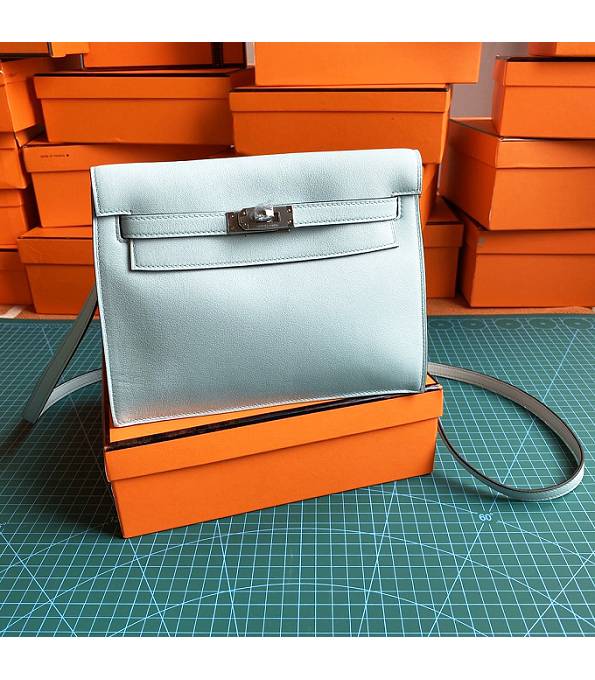 Hermes Kelly 22cm DanSe Macaron Blue Original Swift Leather Silver Metal Handbag