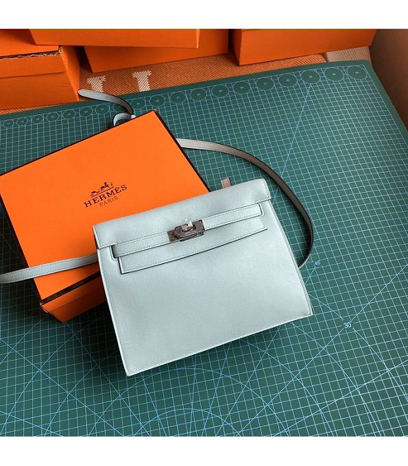 Hermes Kelly 22cm DanSe Macaron Blue Original Swift Leather Silver Metal Handbag