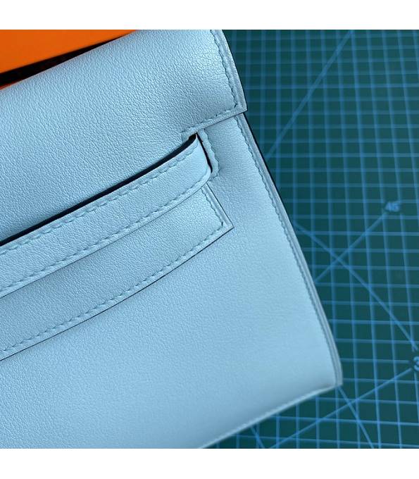 Hermes Kelly 22cm DanSe Macaron Blue Original Swift Leather Silver Metal Handbag