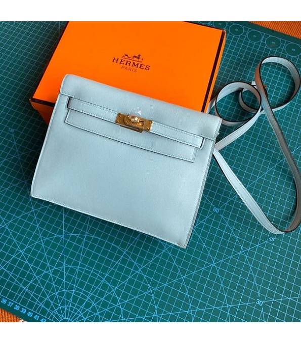 Hermes Kelly 22cm DanSe Macaron Blue Original Swift Leather Golden Metal Handbag
