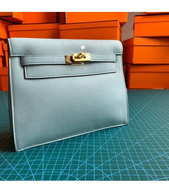 Hermes Kelly 22cm DanSe Macaron Blue Original Swift Leather Golden Metal Handbag