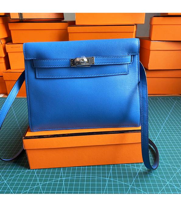 Hermes Kelly 22cm DanSe Hydra Blue Original Swift Leather Silver Metal Handbag