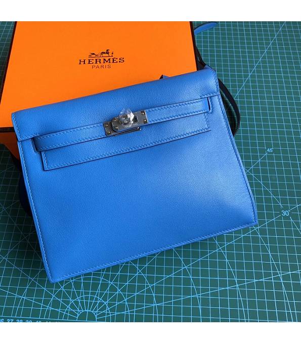 Hermes Kelly 22cm DanSe Hydra Blue Original Swift Leather Silver Metal Handbag