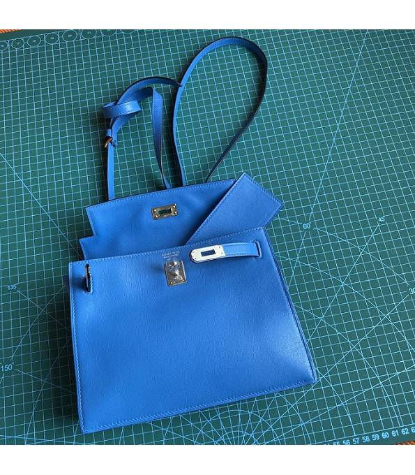 Hermes Kelly 22cm DanSe Hydra Blue Original Swift Leather Silver Metal Handbag