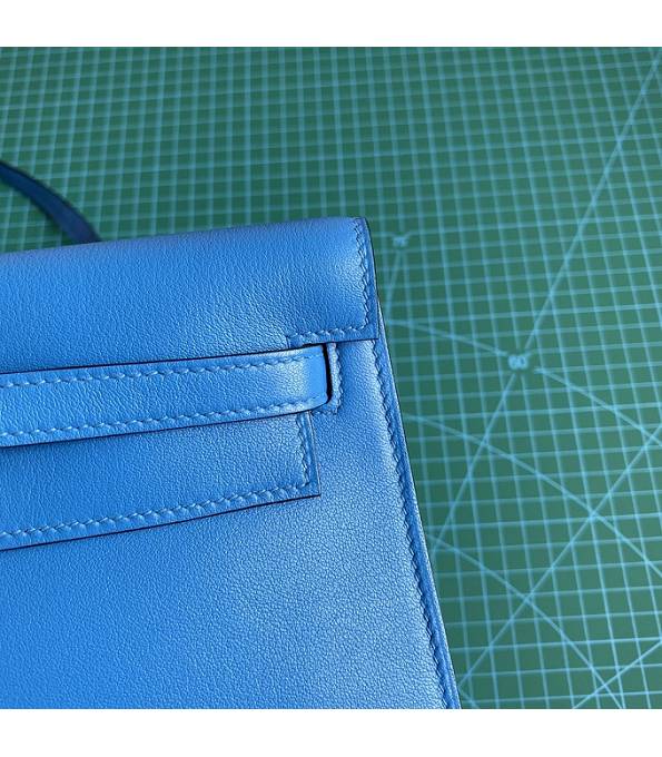 Hermes Kelly 22cm DanSe Hydra Blue Original Swift Leather Silver Metal Handbag