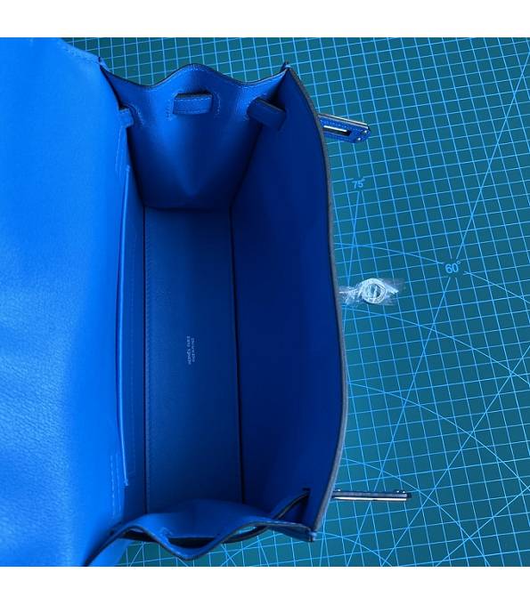 Hermes Kelly 22cm DanSe Hydra Blue Original Swift Leather Silver Metal Handbag