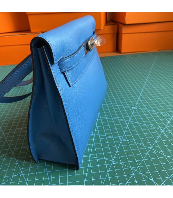 Hermes Kelly 22cm DanSe Hydra Blue Original Swift Leather Silver Metal Handbag
