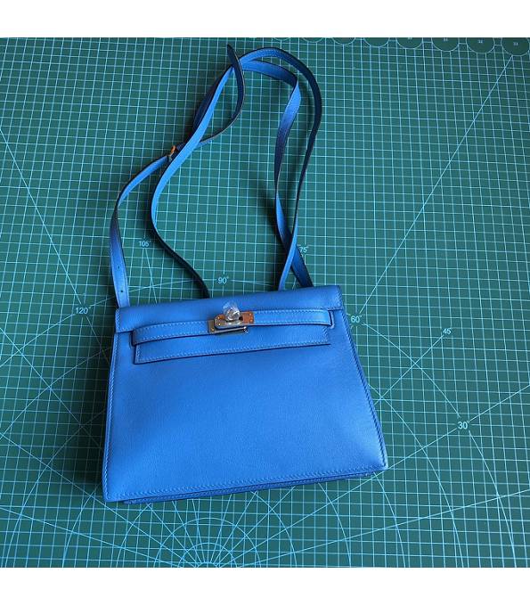 Hermes Kelly 22cm DanSe Hydra Blue Original Swift Leather Silver Metal Handbag